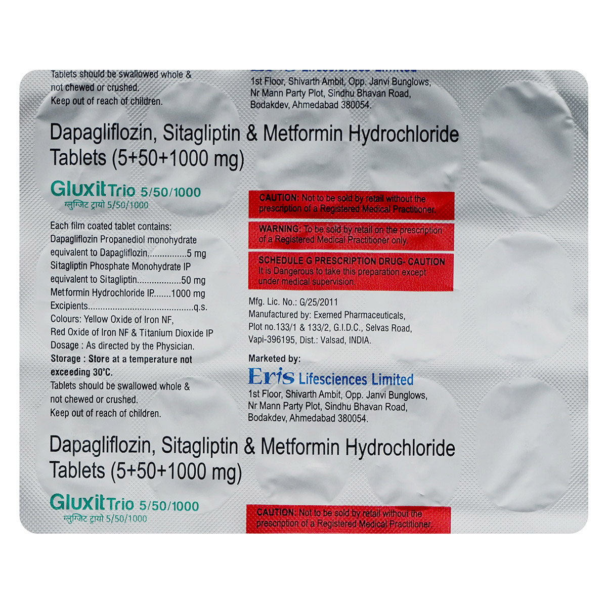 Gluxit Trio 5/50/1000 Tablet 15's, Pack of 15 TabletS Gluxit Trio 5/50/1000 Tablet 15's, Pack of 15 TabletS