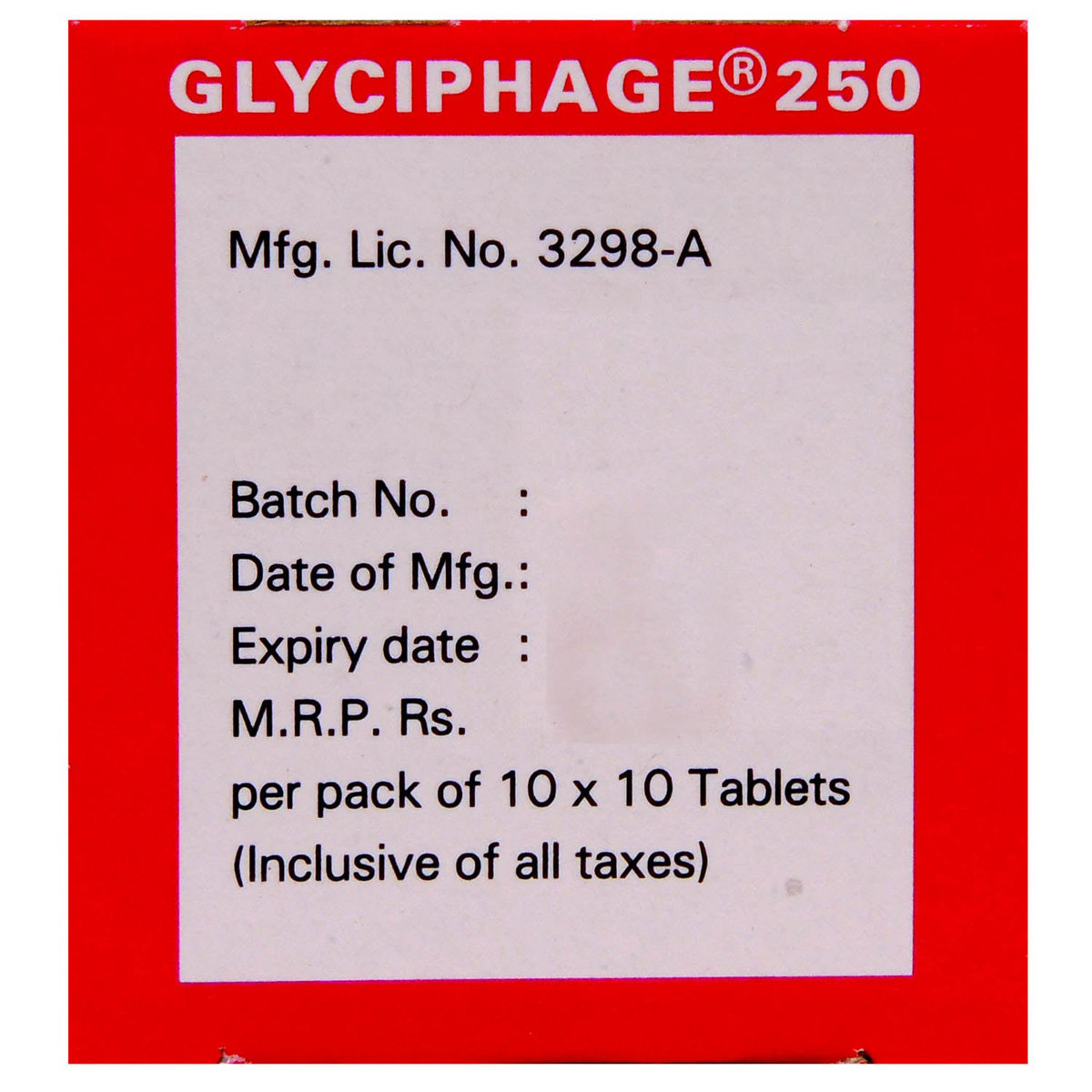Glyciphage 250 Tablet 10's, Pack of 10 TABLETS Glyciphage 250 Tablet 10's, Pack of 10 TABLETS