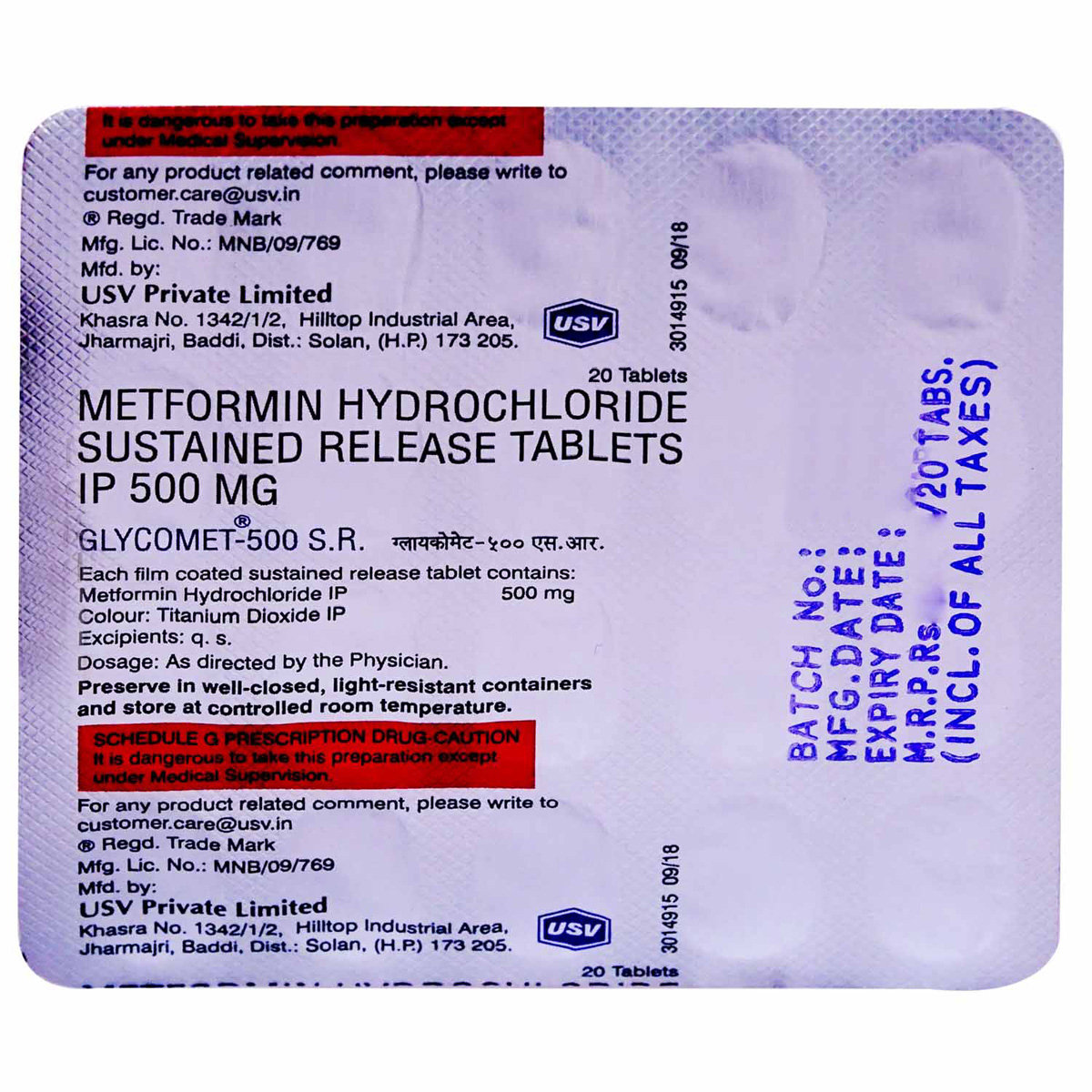 Glycomet-500 SR Tablet 20's, Pack of 20 TABLETS Glycomet-500 SR Tablet 20's, Pack of 20 TABLETS