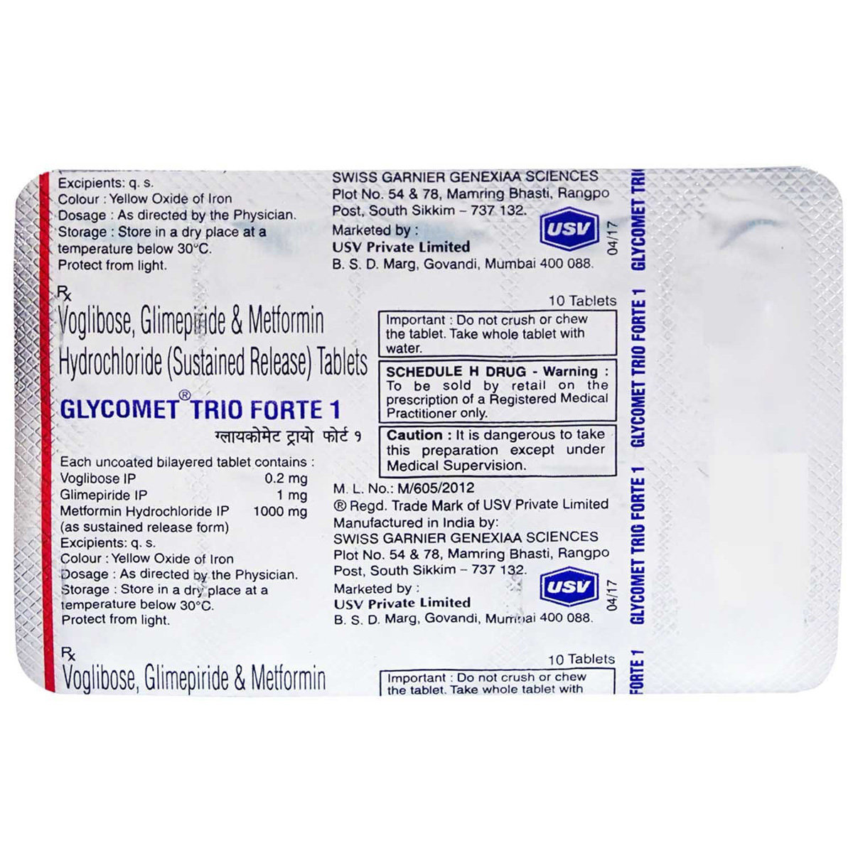Glycomet Trio Forte 1 Tablet 10's, Pack of 10 Glycomet Trio Forte 1 Tablet 10's, Pack of 10