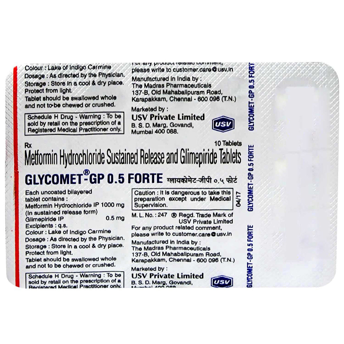 Glycomet-GP 0.5 Forte Tablet 10's, Pack of 10 TABLETS Glycomet-GP 0.5 Forte Tablet 10's, Pack of 10 TABLETS