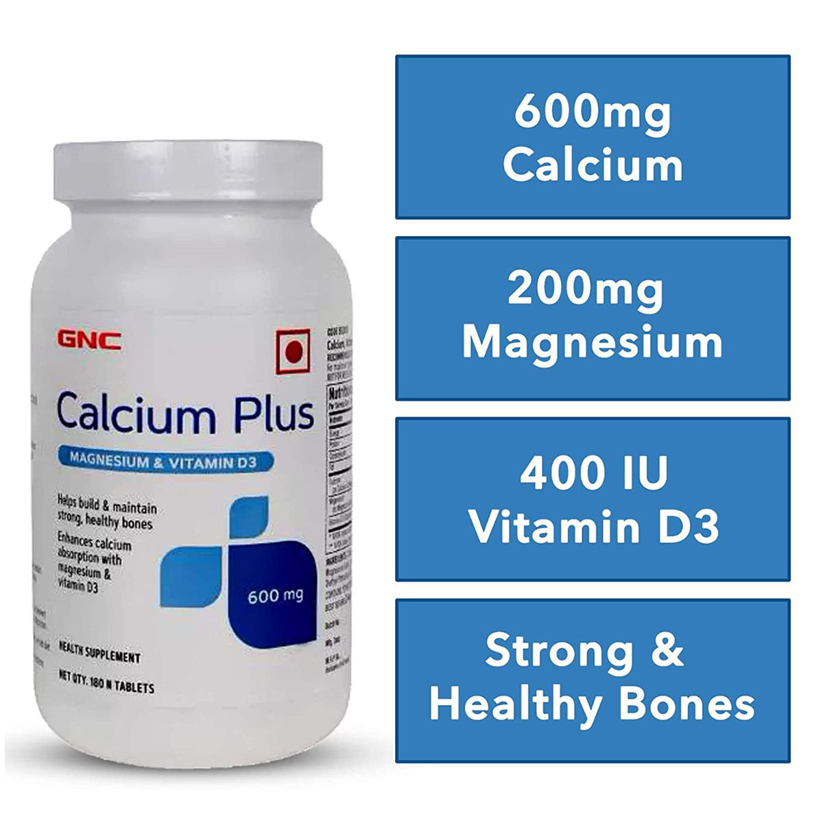 GNC Calcium Plus 600 mg with Magnesium & Vitamin D3, 180 Tablets Price
