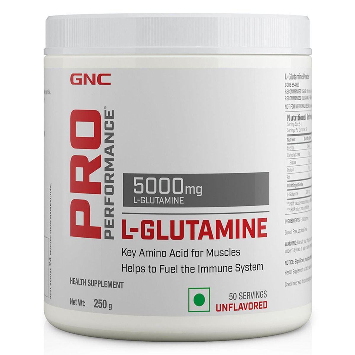 Buy GNC PRO Performance L-Glutamine 5000 mg Unflavored Powder, 250 gm Online