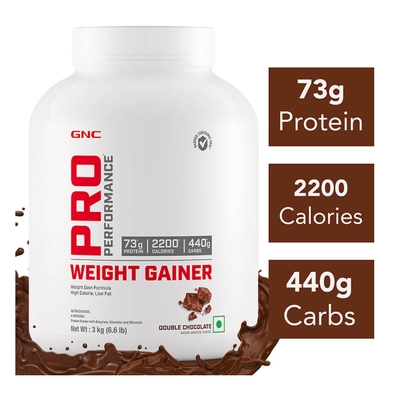 GNC PRO परफॉरमेंस वेट गेनर डबल चॉकलेट फ्लेवर पाउडर, 3 kg, 1 का पैक