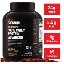 GNC AMP Gold 100% Whey Protein Advanced Double Rich Chocolate Flavour Powder, 2 kg, Pack of 1