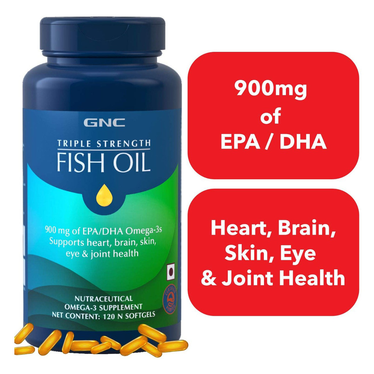 GNC Triple Strength Fish Oil Softgels, 120 Capsules, Pack of 1 GNC Triple Strength Fish Oil Softgels, 120 Capsules, Pack of 1