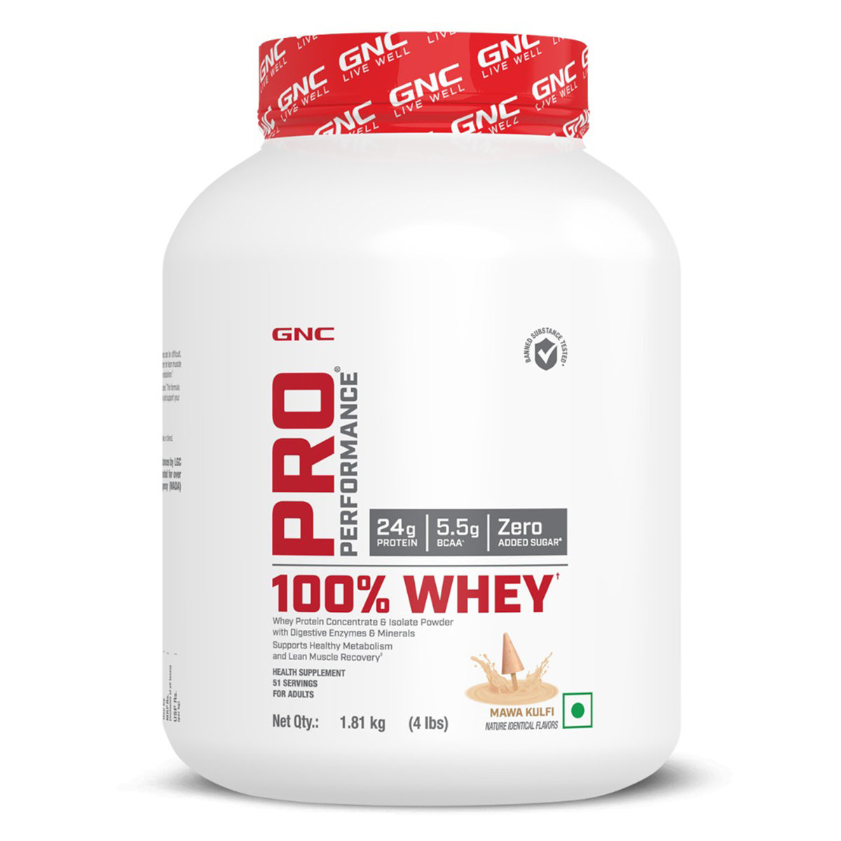 GNC Pro Performance 100% Whey Protein Mawa Kulfi Flavour Powder, 1.81 kg, Pack of 1 GNC Pro Performance 100% Whey Protein Mawa Kulfi Flavour Powder, 1.81 kg, Pack of 1