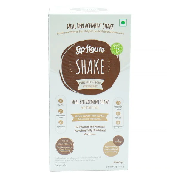 GoFigure Meal Replacement Shake Creamy Chocolate Flavour Powder, 180 gm (3x60 gm), Pack of 1