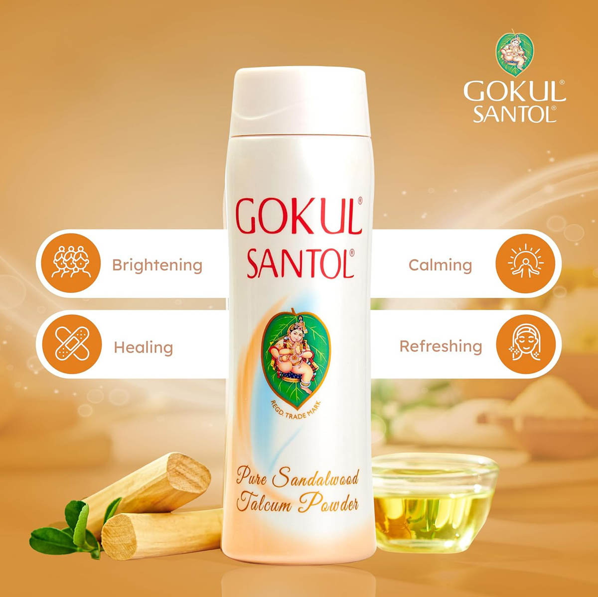 Gokul Santol Talcum Powder 140 gm | Pure Sandalwood, Pack of 1 Gokul Santol Talcum Powder 140 gm | Pure Sandalwood, Pack of 1