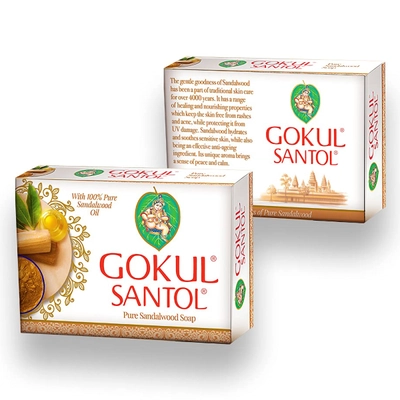 Gokul Santol Pure Sandalwood Soap 75 gm | 100% Pure Sandawood Oil | Nourishes, Hydrates &amp; Soothes Sensitive Skin, Pack of 1