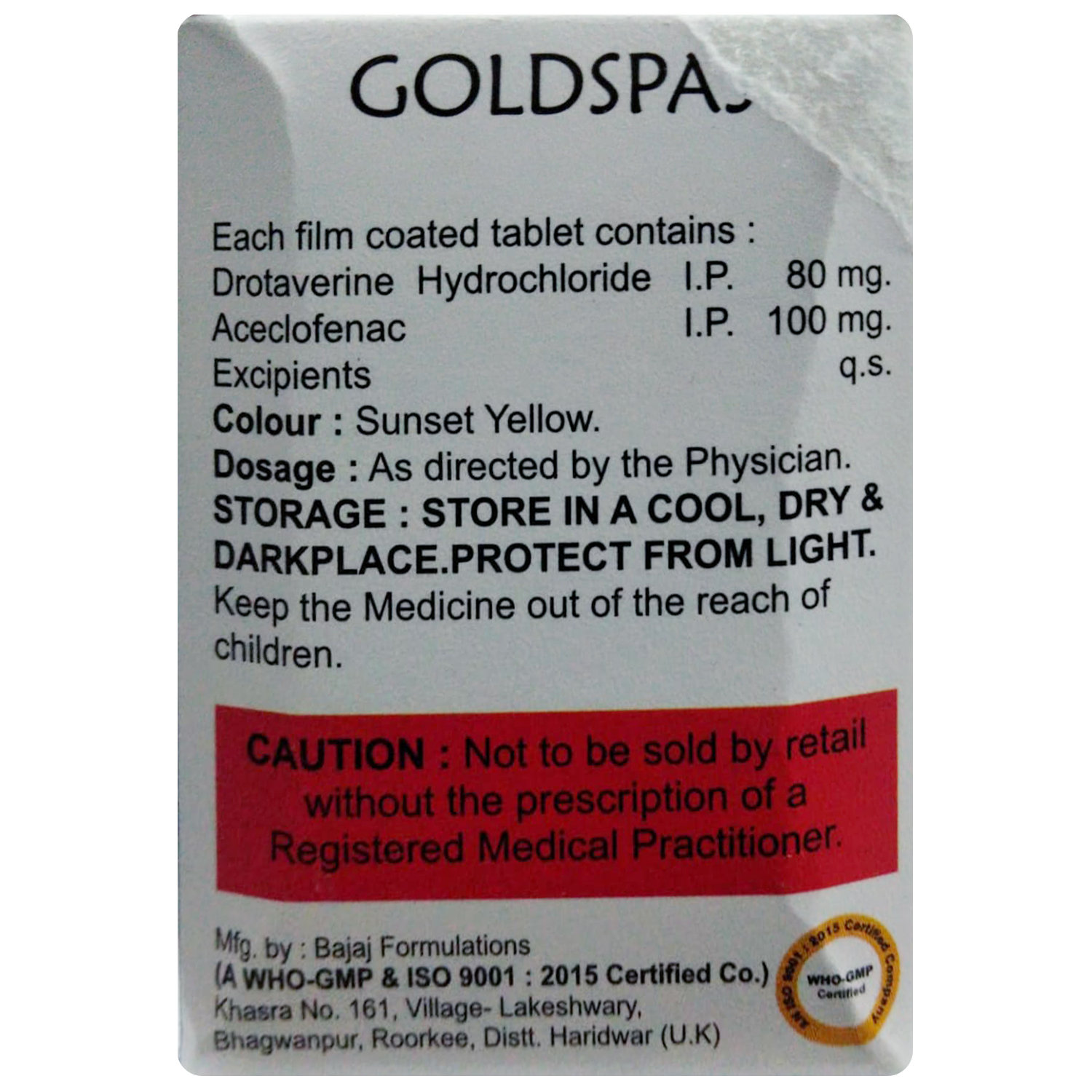 Goldspas Tablet 10's, Pack of 10 TabletS Goldspas Tablet 10's, Pack of 10 TabletS