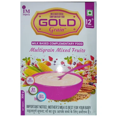 Gold Grain 12+ Months Multigrain Mixed Fruits Baby Cereal, 300 gm Refill Pack