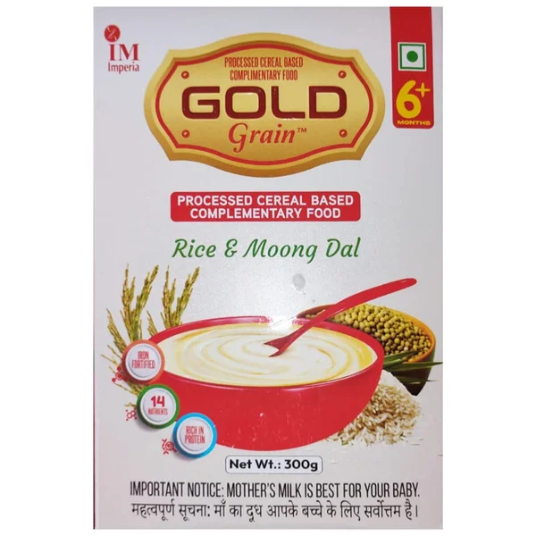 Gold Grain 6+ Months Rice &amp; Moong Dal Baby Cereal, 300 gm Refill Pack, Pack of 1