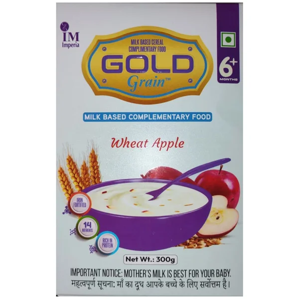 Gold Grain 6+ Months Wheat Apple Baby Cereal, 300 gm Refill Pack, Pack of 1