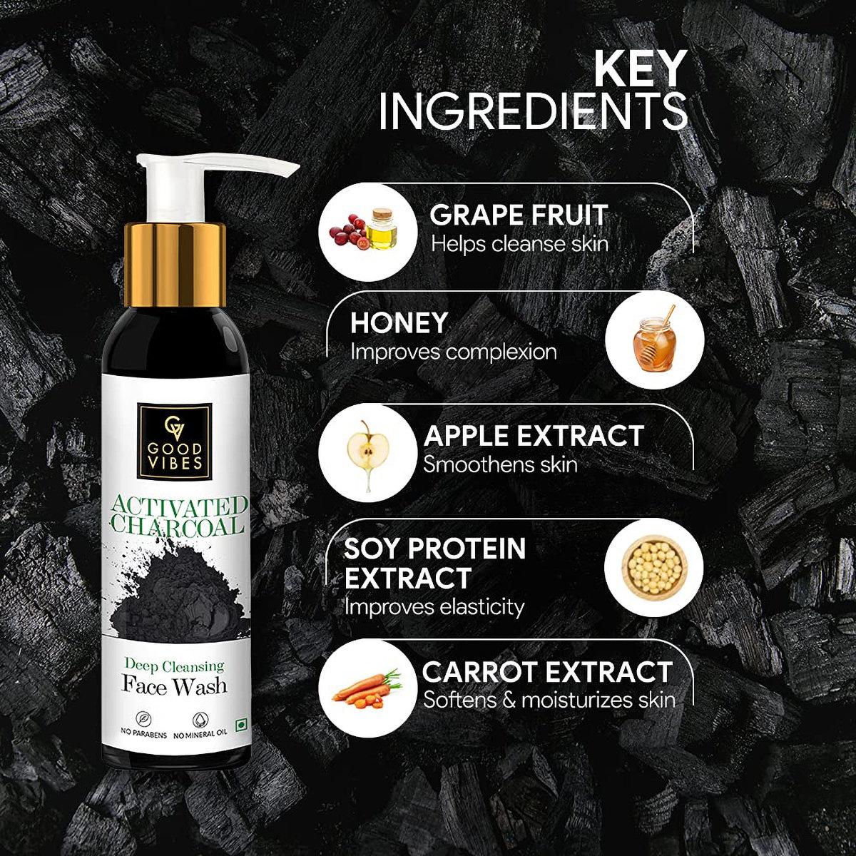 Good Vibes Activated Charcoal Face Wash 120 ml | Charcoal | Deep Cleansing | Removes Impurities | Soothes & Calm Skin | For All Skin Type, Pack of 1 Good Vibes Activated Charcoal Face Wash 120 ml | Charcoal | Deep Cleansing | Removes Impurities | Soothes & Calm Skin | For All Skin Type, Pack of 1
