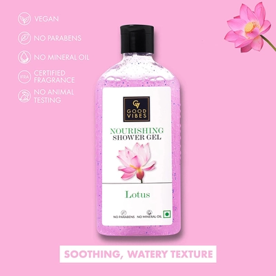 Good Vibes Lotus Nourishing Shower Gel 300 ml | Deep Cleansing | Soothes Irritation | Nourishes &amp; Evens Skin Tone | Makes Skin Healthy &amp; Glowing | For All Skin Type, Pack of 1