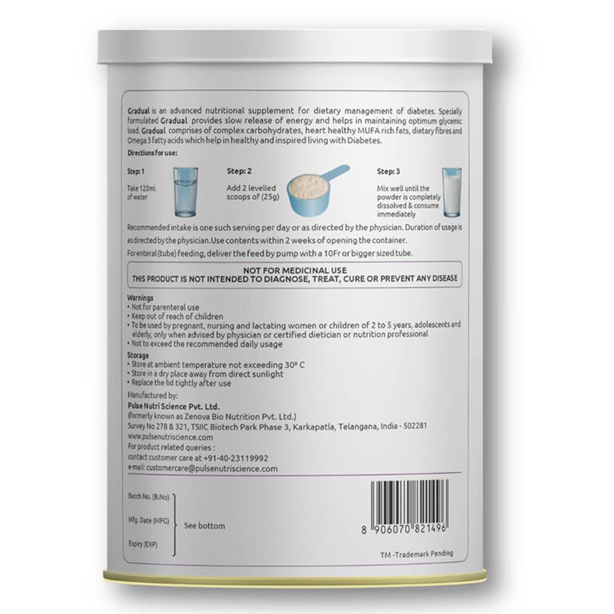 Gradual Diabetic Care Vanilla Powder 400 gm, Pack of 1 Gradual Diabetic Care Vanilla Powder 400 gm, Pack of 1