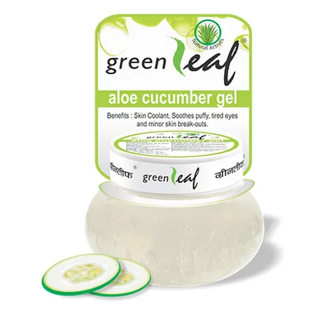 Green Leaf Aloe Cucumber Gel 120 gm | Cucumber & Aloe Vera | Soothes Puffy, Tired Eyes & Minor Skin Break Outs | Keep Skin Hydrating With Cooling Effect | For Oily Skin