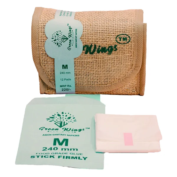 Green Wings Anion Sanitary Napkin Medium, 12 Count