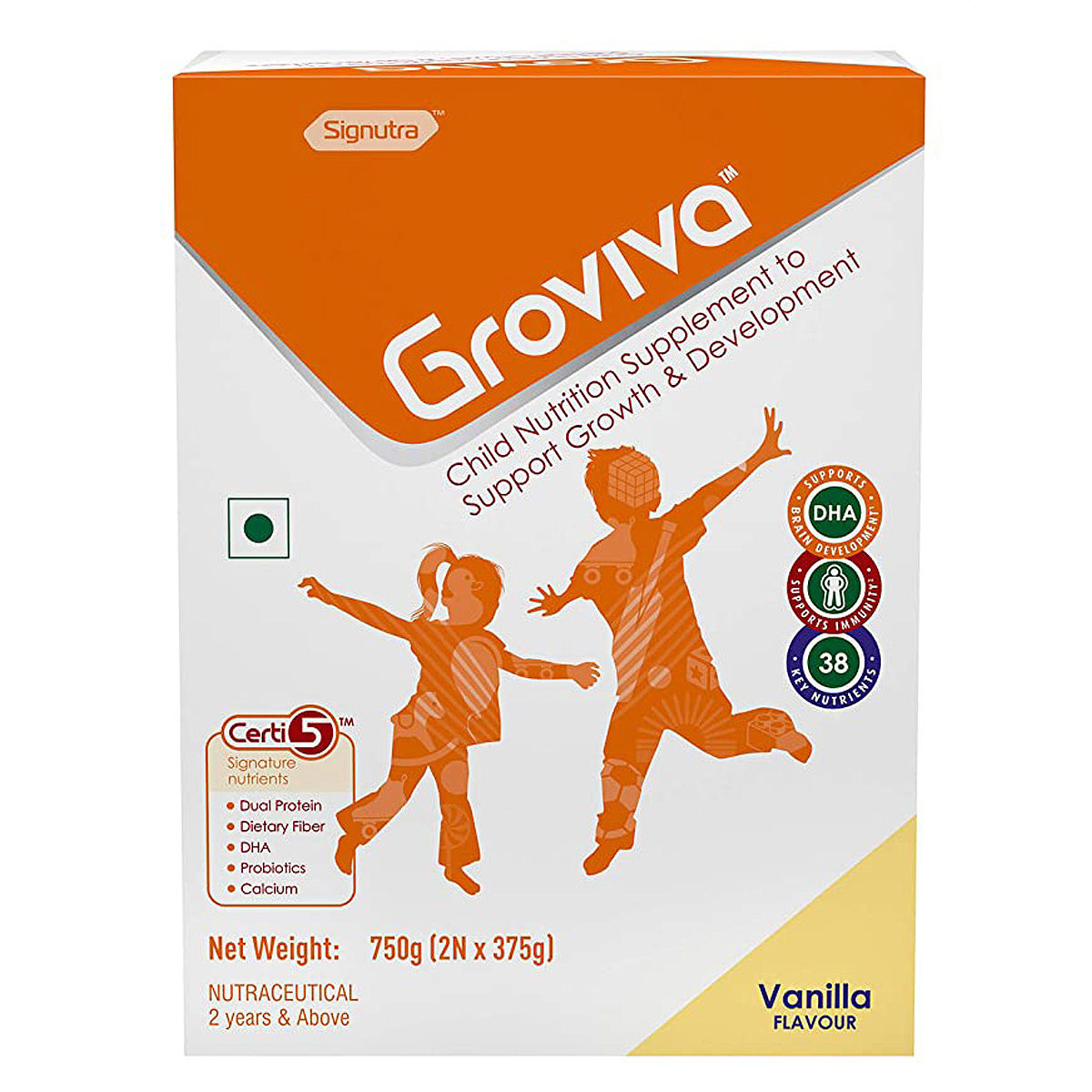 Buy Groviva Child Nutrition Vanilla Flavour Powder, 750 gm ( 2x375 gm ) Online