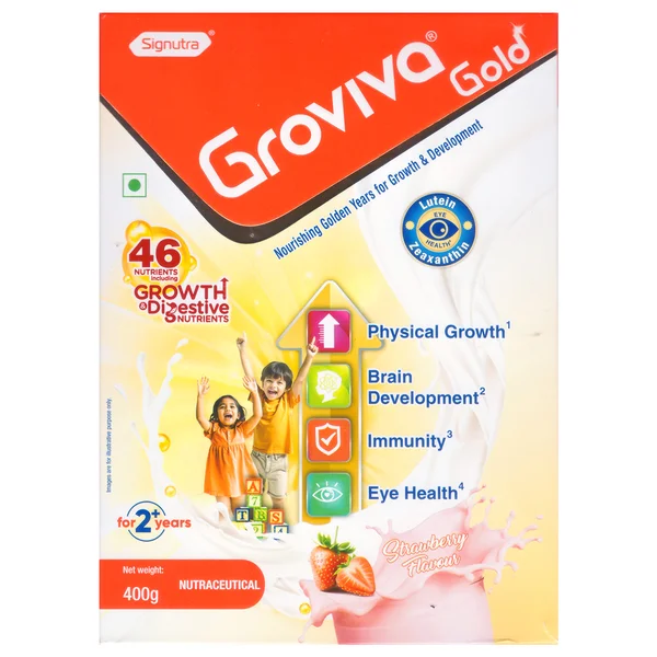 Groviva Gold Strawberry Flavour Powder Refill, 400 gm