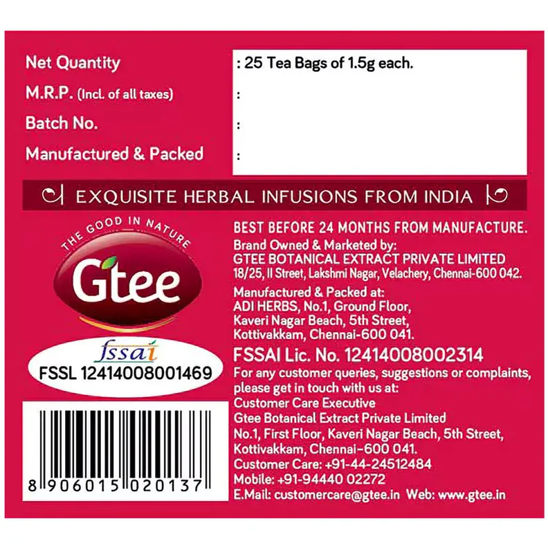 Buy Gtee Pure Hibiscus Tea Bags, 25 Count | 19 Minutes Delivery ...