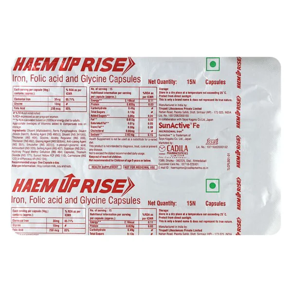 Haem Up Rise Capsule 15's, Pack of 15 CAPSULES