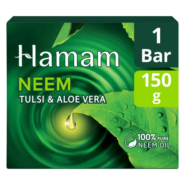 Hamam Neem Tulsi & Aloevera Soap 150 gm | 100% Pure Neem Oil | Cleanses & Purifies Skin
