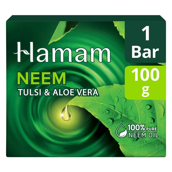 Hamam Neem Tulsi &amp; Aloevera Soap 100 gm | 100% Pure Neem Oil | Cleanses &amp; Purifies Skin, Pack of 1