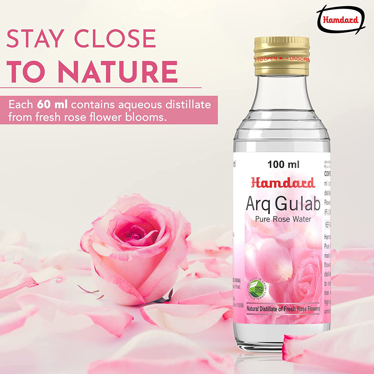 Hamdard Arq Gulab Rose Water 100 ml | Pure Rose Water | Refreshes & Hydrates Skin | Helps In Skin Tightening & Tonning | For Health Skin, Pack of 1 Hamdard Arq Gulab Rose Water 100 ml | Pure Rose Water | Refreshes & Hydrates Skin | Helps In Skin Tightening & Tonning | For Health Skin, Pack of 1