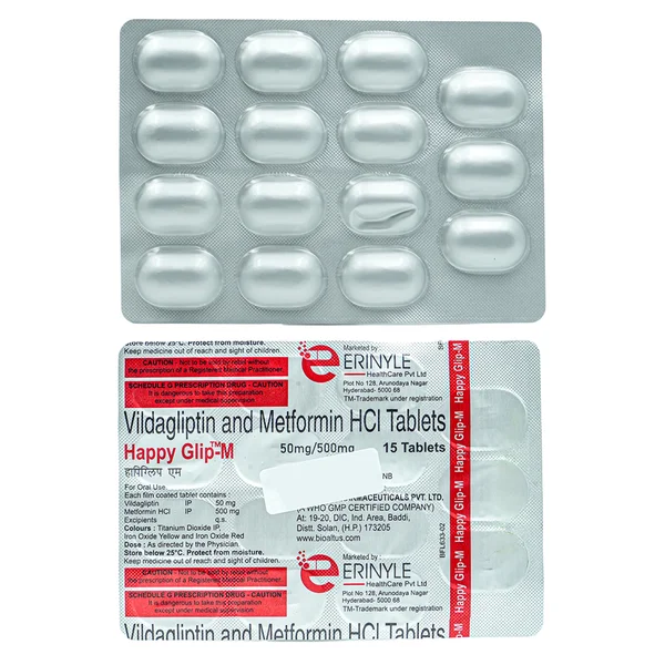 Happy Glip-M 50/500 mg Tablet 15's