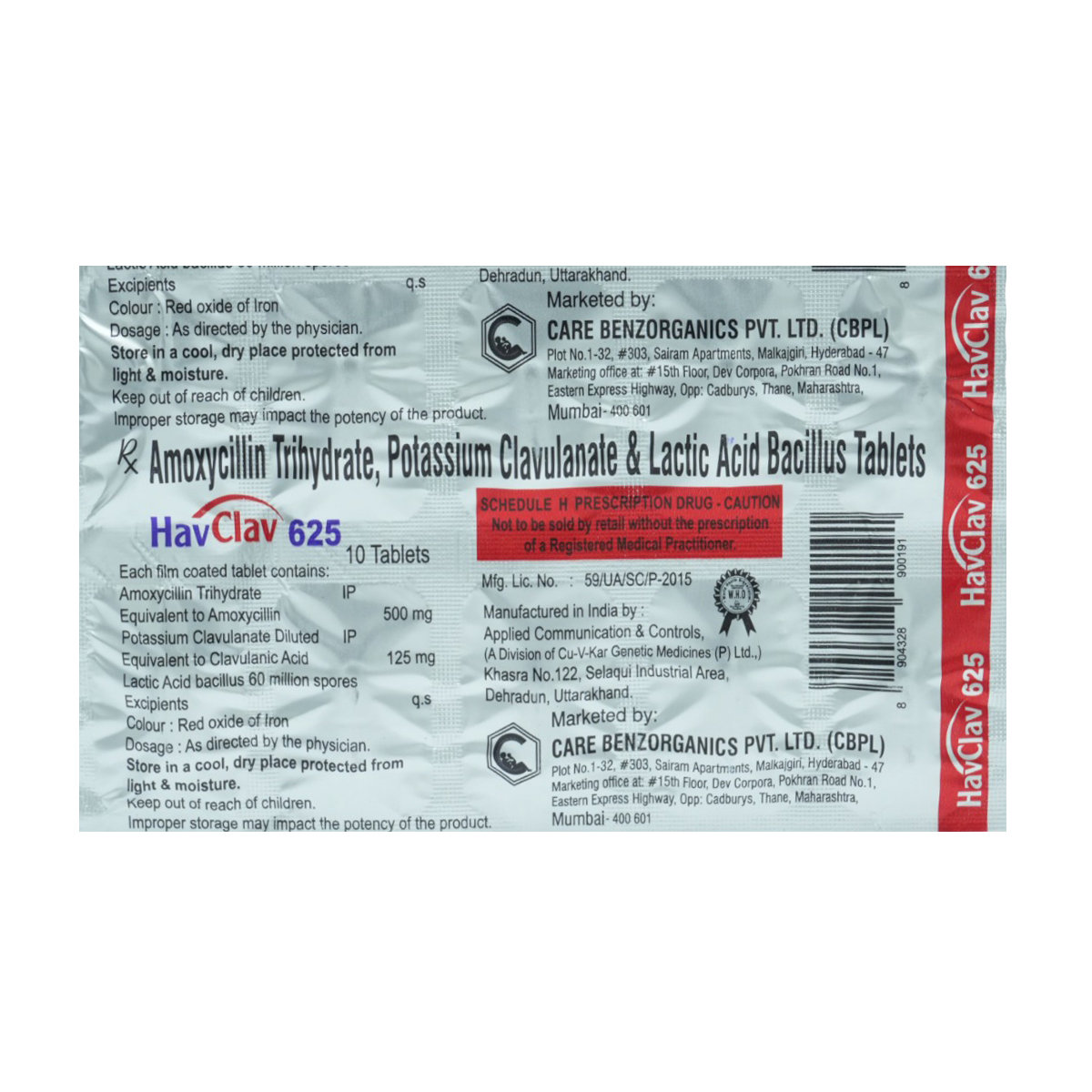 Havclav 625 Tablet 10's, Pack of 10 TabletS Havclav 625 Tablet 10's, Pack of 10 TabletS