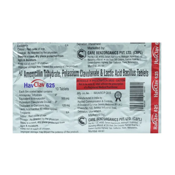 Havclav 625 Tablet 10's, Pack of 10 TabletS