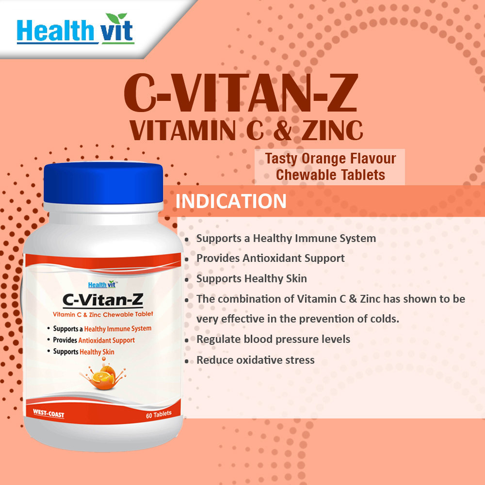 Healthvit C-Vitan-Z Vitamin C & Zinc Chewable, 60 Tablets, Pack of 1 Healthvit C-Vitan-Z Vitamin C & Zinc Chewable, 60 Tablets, Pack of 1