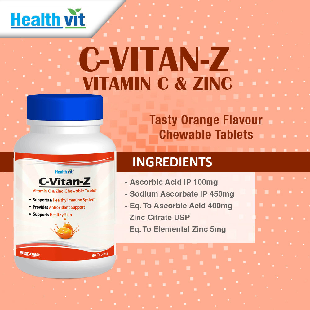 Healthvit C-Vitan-Z Vitamin C & Zinc Chewable, 60 Tablets, Pack of 1 Healthvit C-Vitan-Z Vitamin C & Zinc Chewable, 60 Tablets, Pack of 1