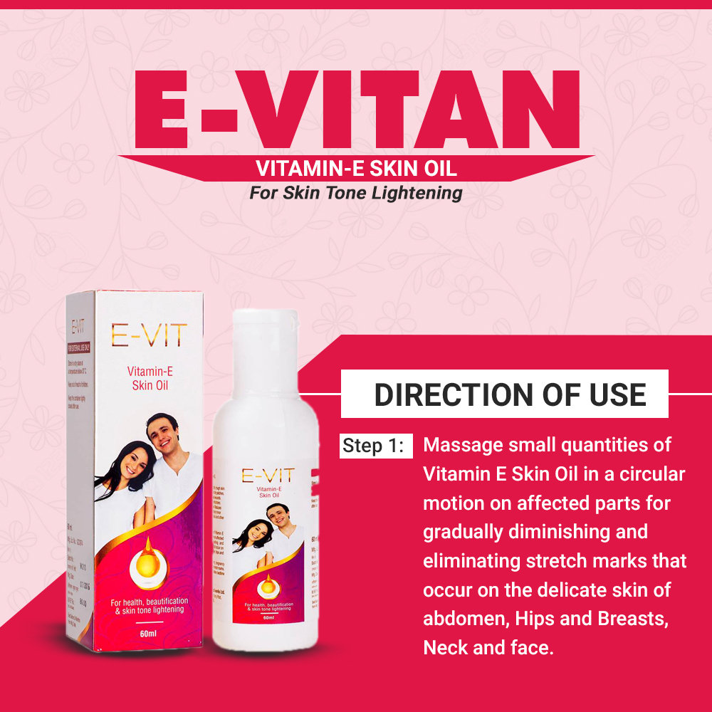 Healthvit E-Vit Vitamin-E Skin Oil 60 ml | Vitamin E | Fight Wrinkles And Age Spots | For Skin Tone Lightening | For Rough & Dry Skin, Pack of 1 Healthvit E-Vit Vitamin-E Skin Oil 60 ml | Vitamin E | Fight Wrinkles And Age Spots | For Skin Tone Lightening | For Rough & Dry Skin, Pack of 1