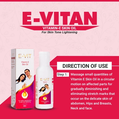 Healthvit E-Vit Vitamin-E Skin Oil 60 ml | Vitamin E | Fight Wrinkles And Age Spots | For Skin Tone Lightening | For Rough &amp; Dry Skin, Pack of 1