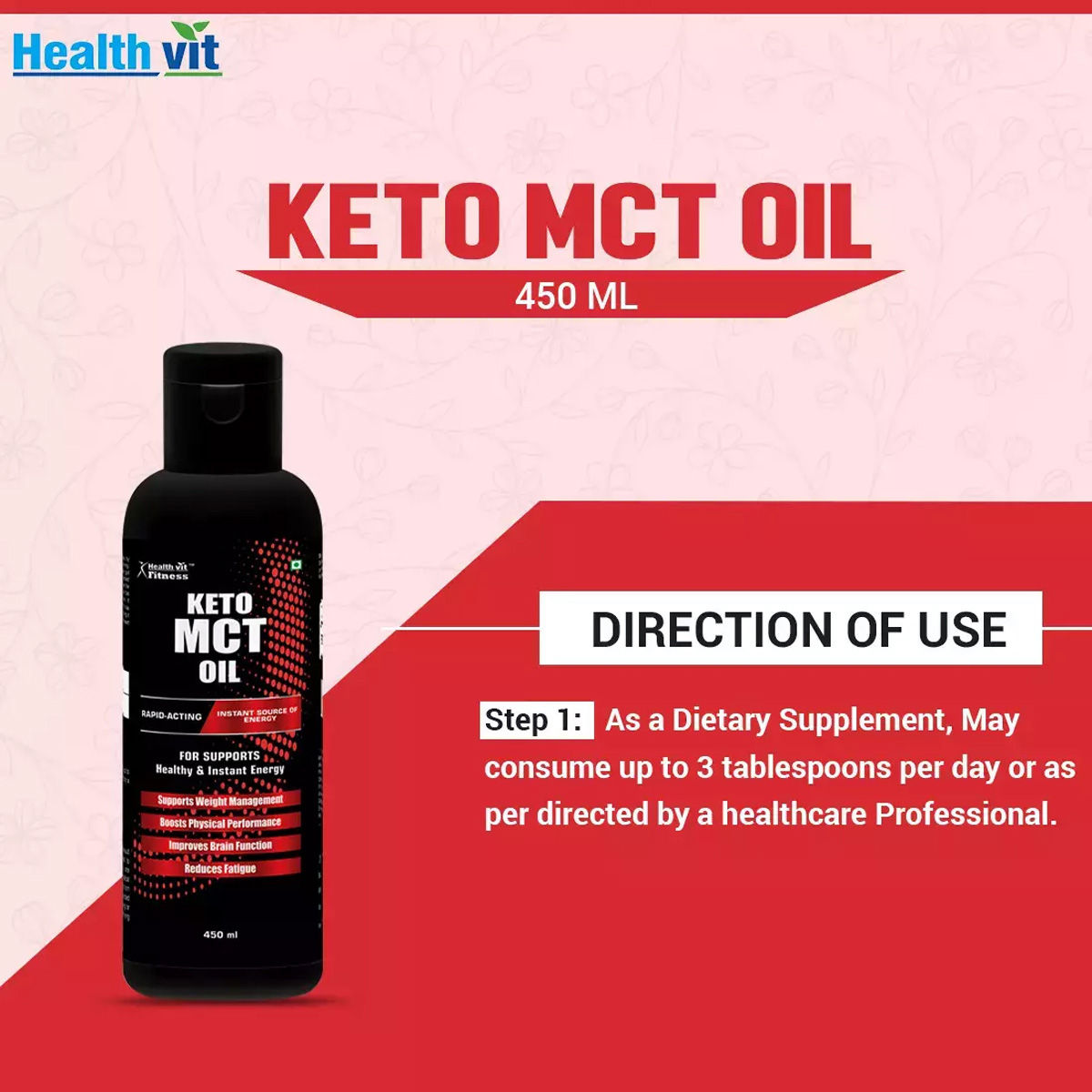 Healthvit Fitness Keto MCT Oil, 450 ml Price, Uses, Side Effects