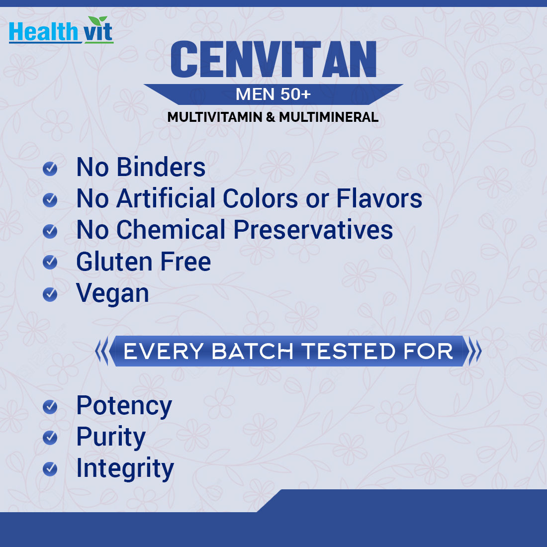 Healthvit Cenvitan Men 50+ Multivitamins & Multimineral, 60 Tablets, Pack of 1 Healthvit Cenvitan Men 50+ Multivitamins & Multimineral, 60 Tablets, Pack of 1