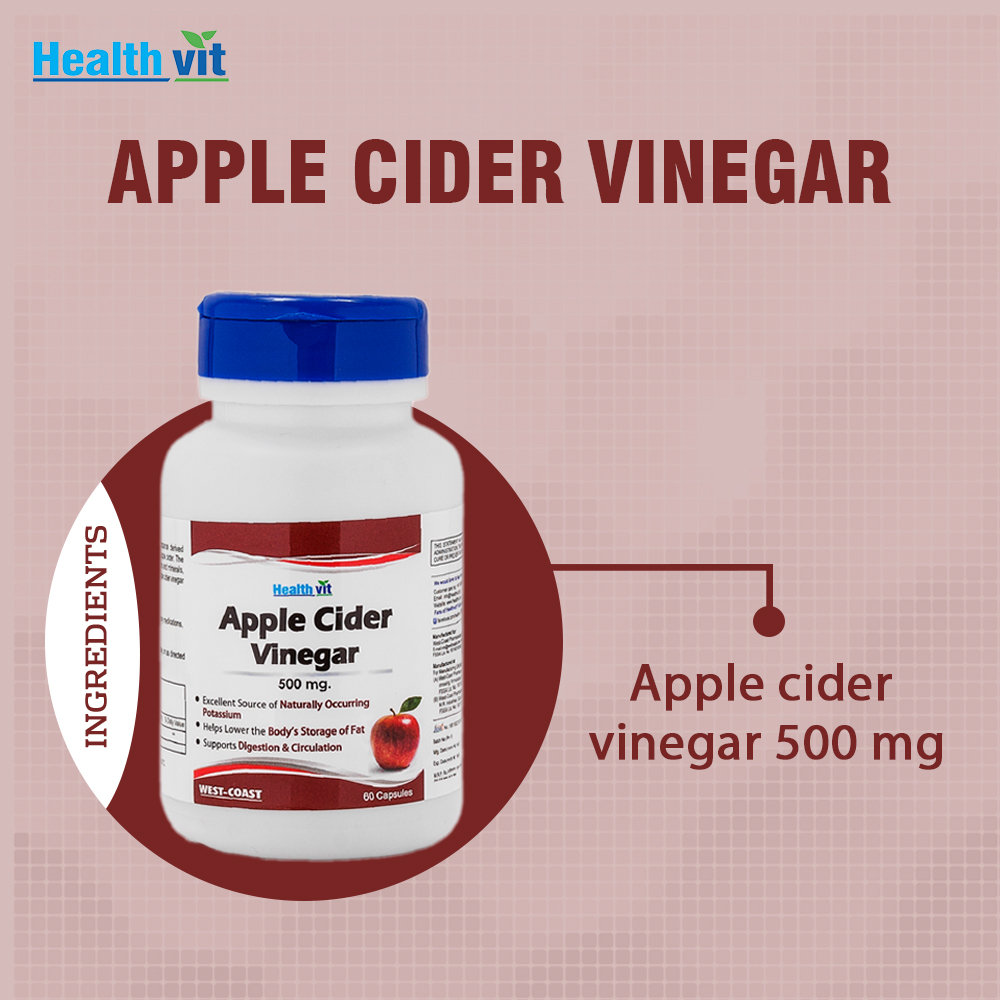 Healthvit Apple Cider Vinegar 500 mg, 60 Capsules, Pack of 1 Healthvit Apple Cider Vinegar 500 mg, 60 Capsules, Pack of 1