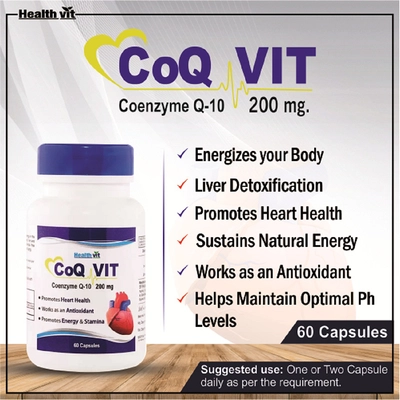 Healthvit CoQvit Coenzyme Q-10 200mg, 60 Capsules, Pack of 1