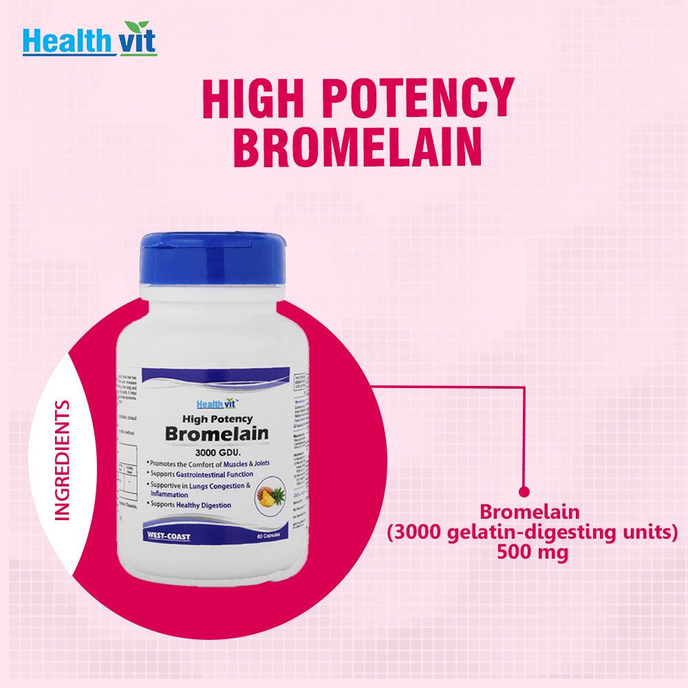 Healthvit High Potency Bromelain 3000 GDU, 60 Capsules, Pack of 1 Healthvit High Potency Bromelain 3000 GDU, 60 Capsules, Pack of 1