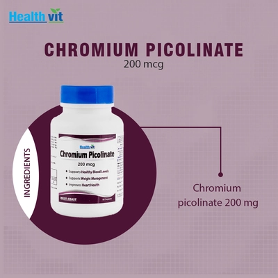 Healthvit Chromium Picolinate 200 mg, 60 Capsules, Pack of 1