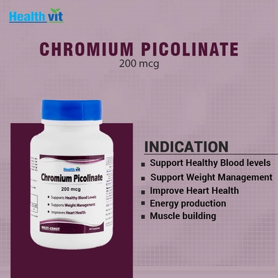 Healthvit Chromium Picolinate 200 mg, 60 Capsules, Pack of 1