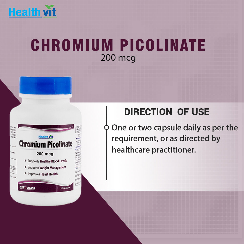 Healthvit Chromium Picolinate 200 mg, 60 Capsules, Pack of 1 Healthvit Chromium Picolinate 200 mg, 60 Capsules, Pack of 1