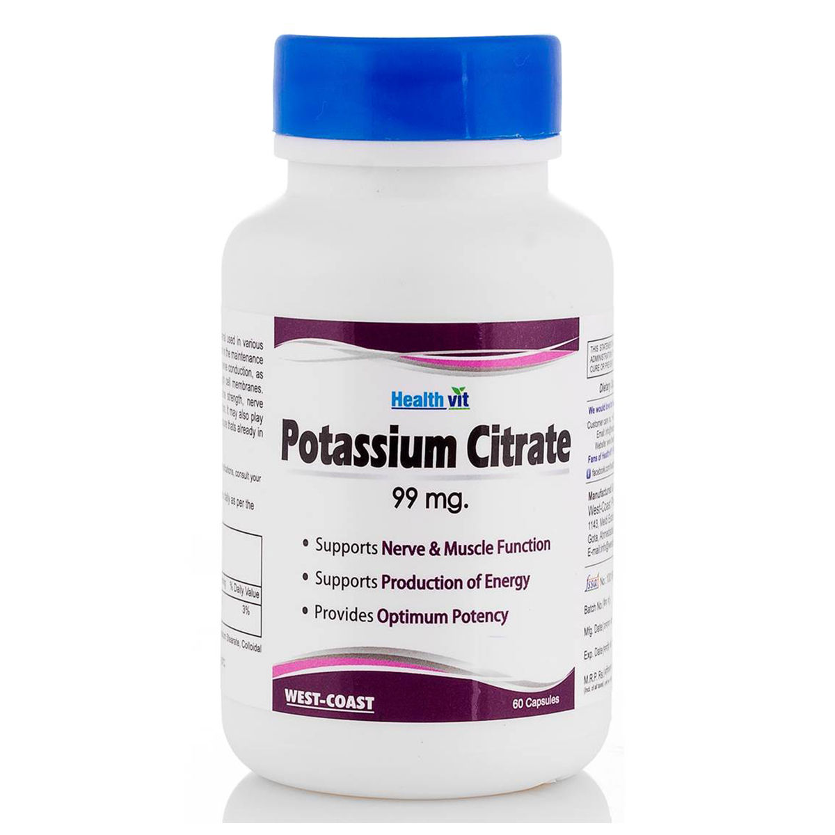 Buy Healthvit Potassium Citrate 99 mg, 60 Capsules Online
