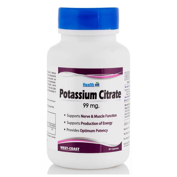 Healthvit Potassium Citrate 99 mg, 60 Capsules, Pack of 1