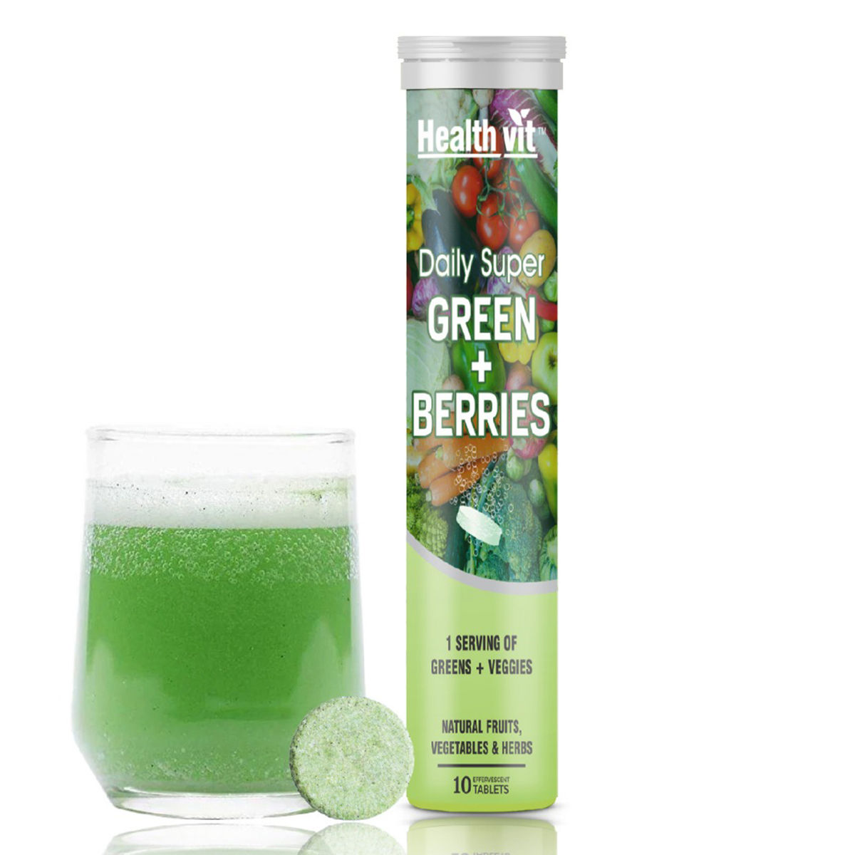 Buy Healthvit Daily Super Green+Berries Effervescent, 10 Tablets Online