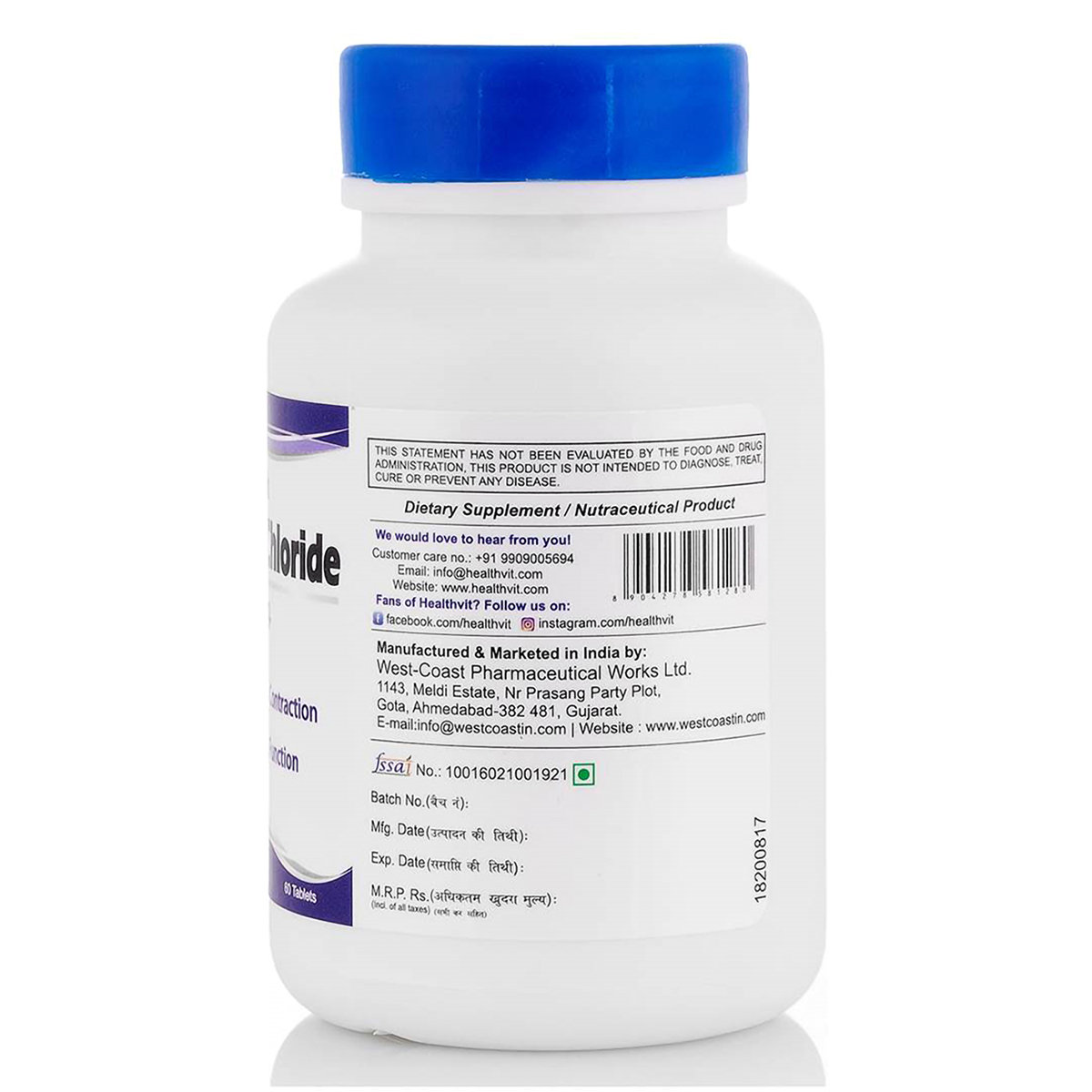 Healthvit Potassium Chloride 99 mg, 60 Tablets, Pack of 1 Healthvit Potassium Chloride 99 mg, 60 Tablets, Pack of 1