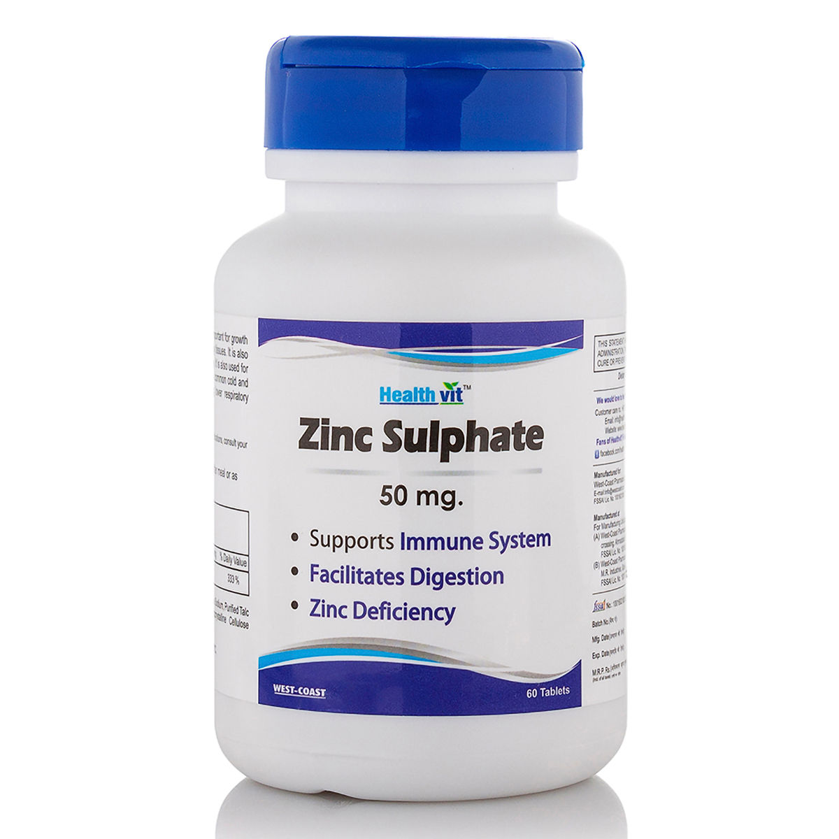 Buy Healthvit Zinc Sulphate 50 mg, 60 Tablets Online